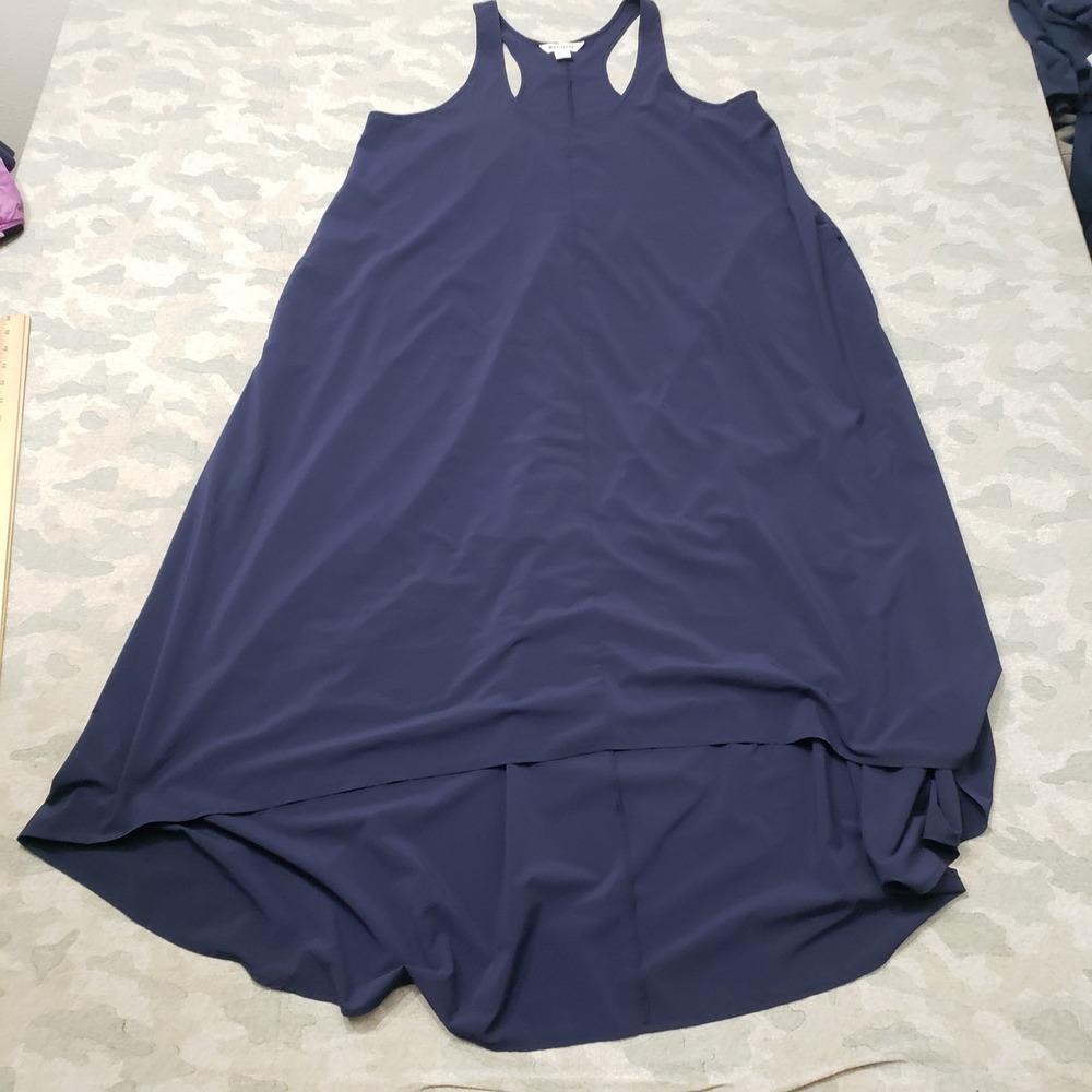 Athleta Presidio Dress Womens Large Blue Racerback High Low Midi Travel Flowy